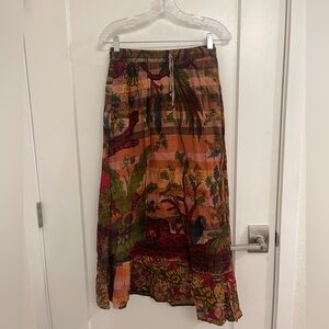 Cotton Boho Indie Blue Sky Rust Multi Floral Maxi Skirt Fair Trade Hippie
